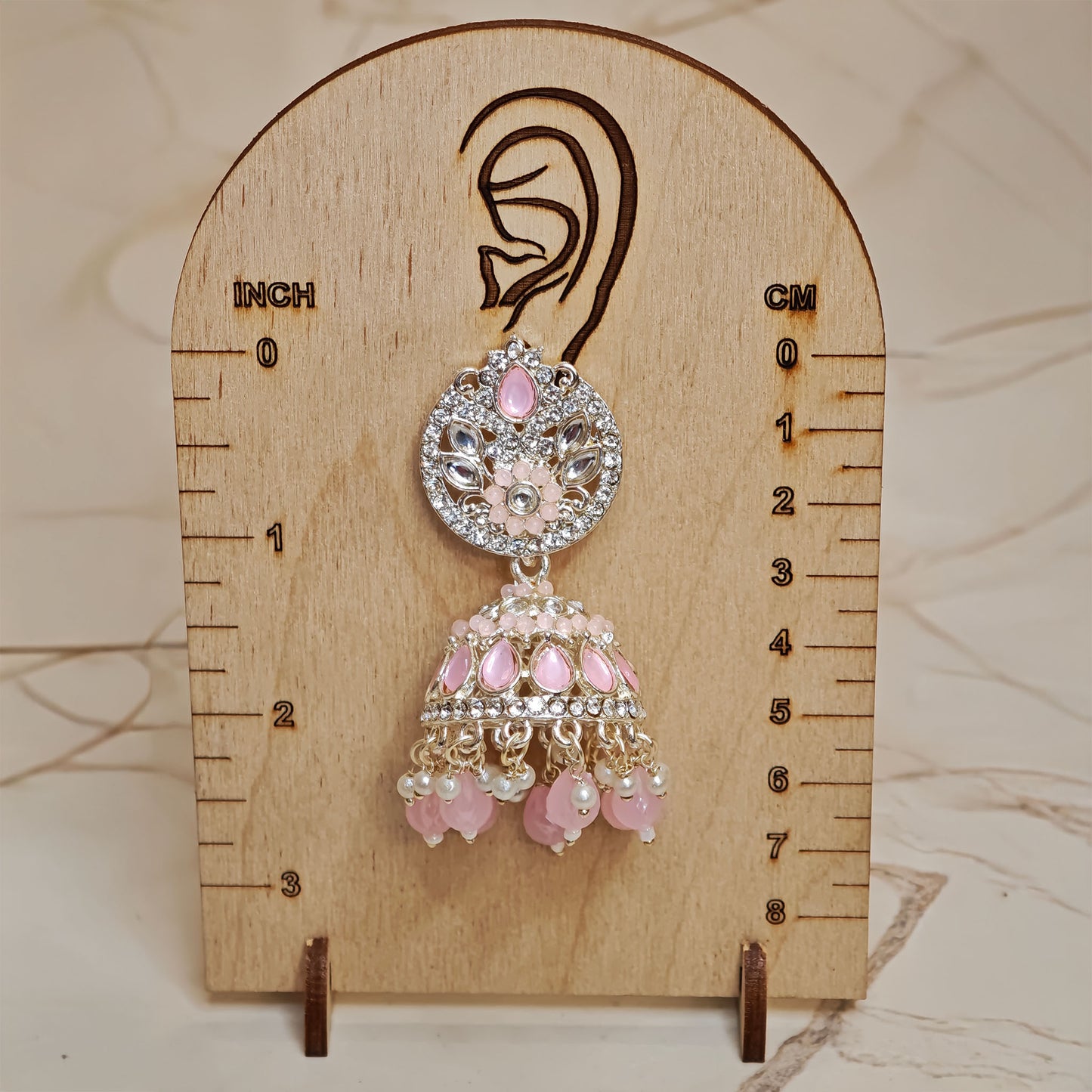 Baby Pink Silver Kundan Styled Stone Jhumki
