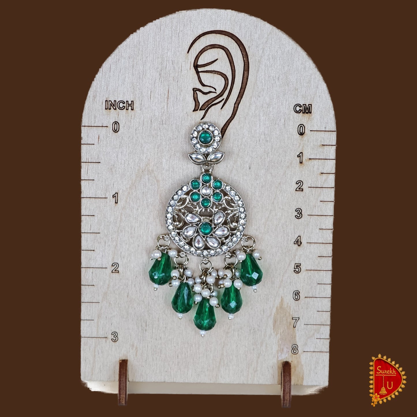 Bottle Green beads stones Chandbali