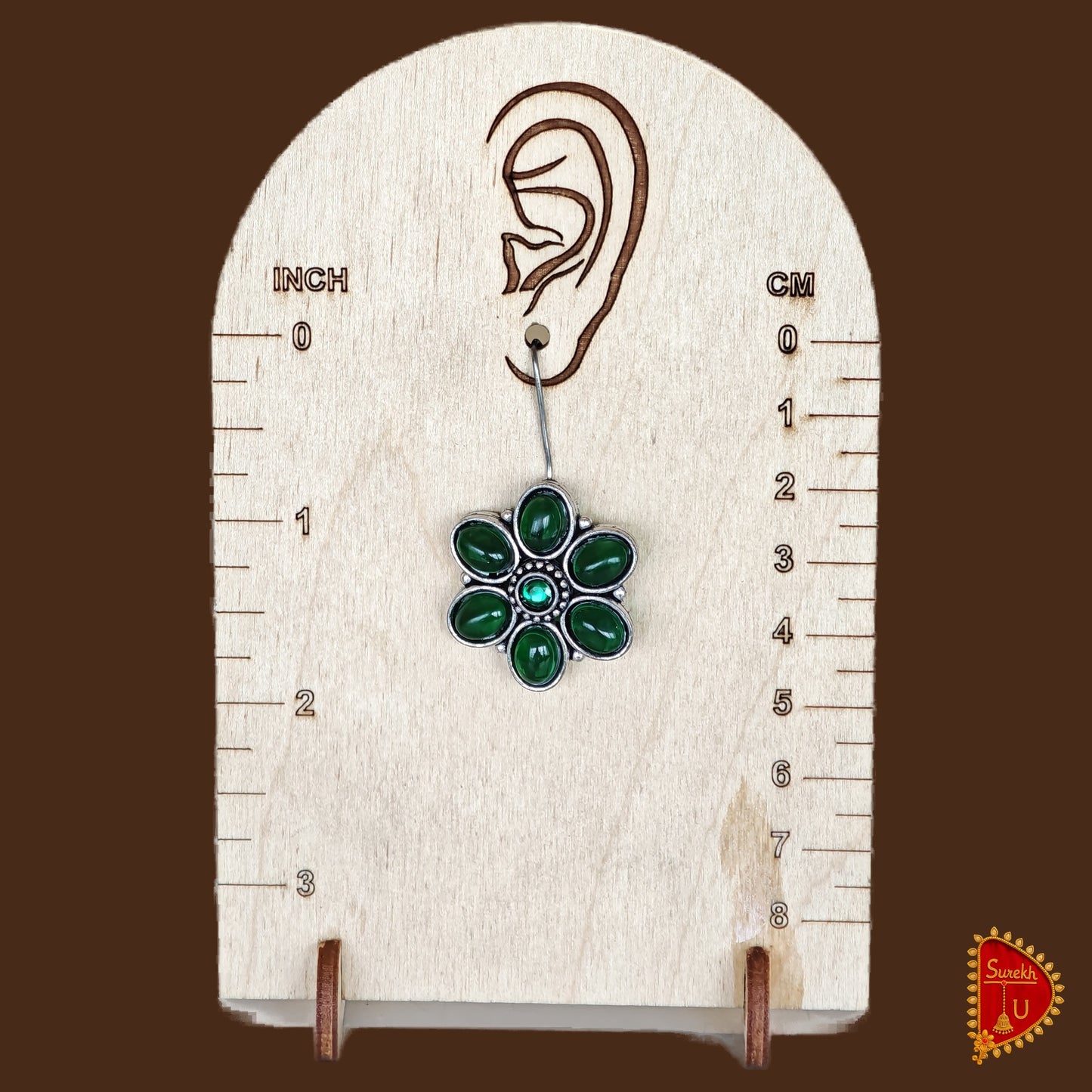 Bottle Green Stud Floral Dangler