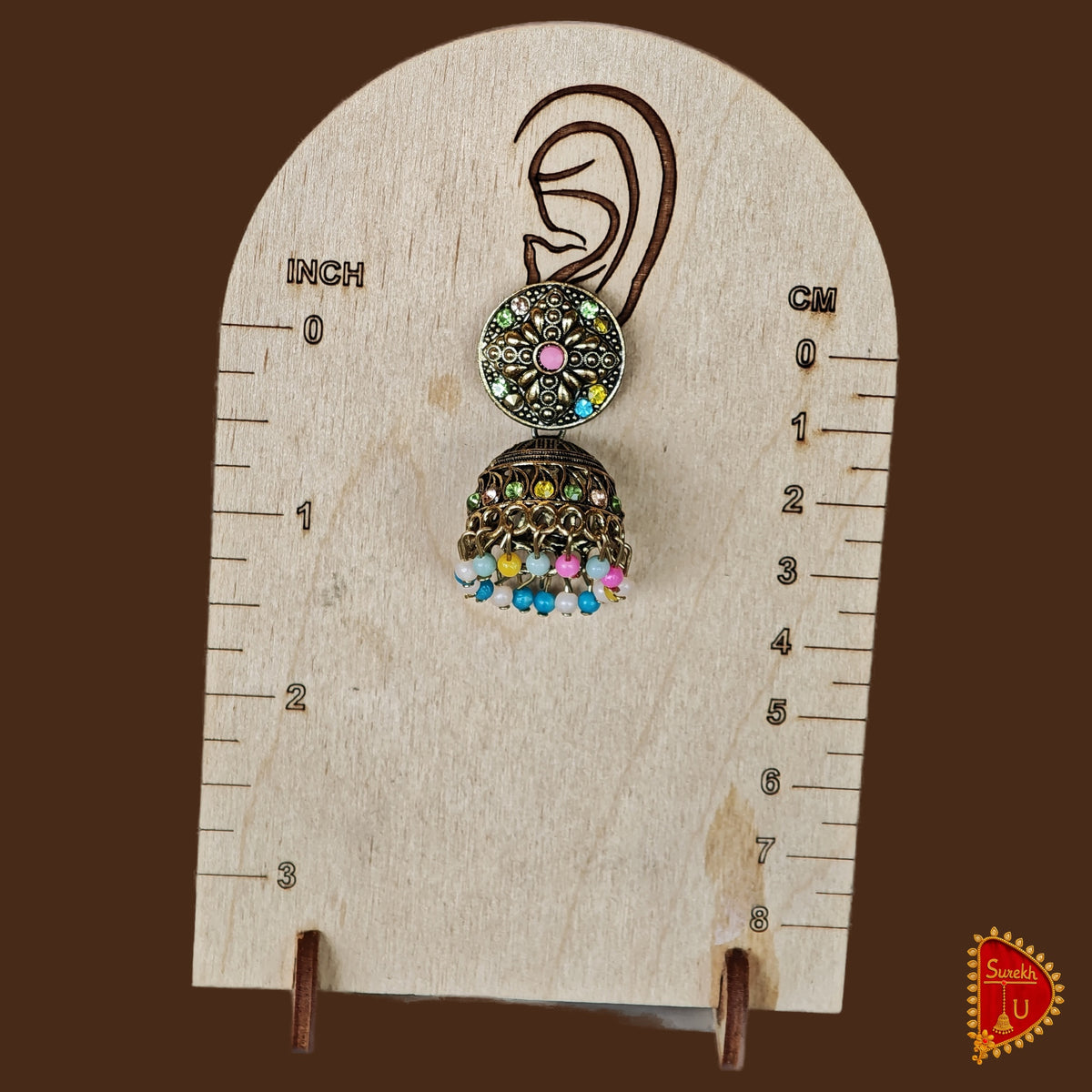 Multicoloured Antique Golden Jhumki