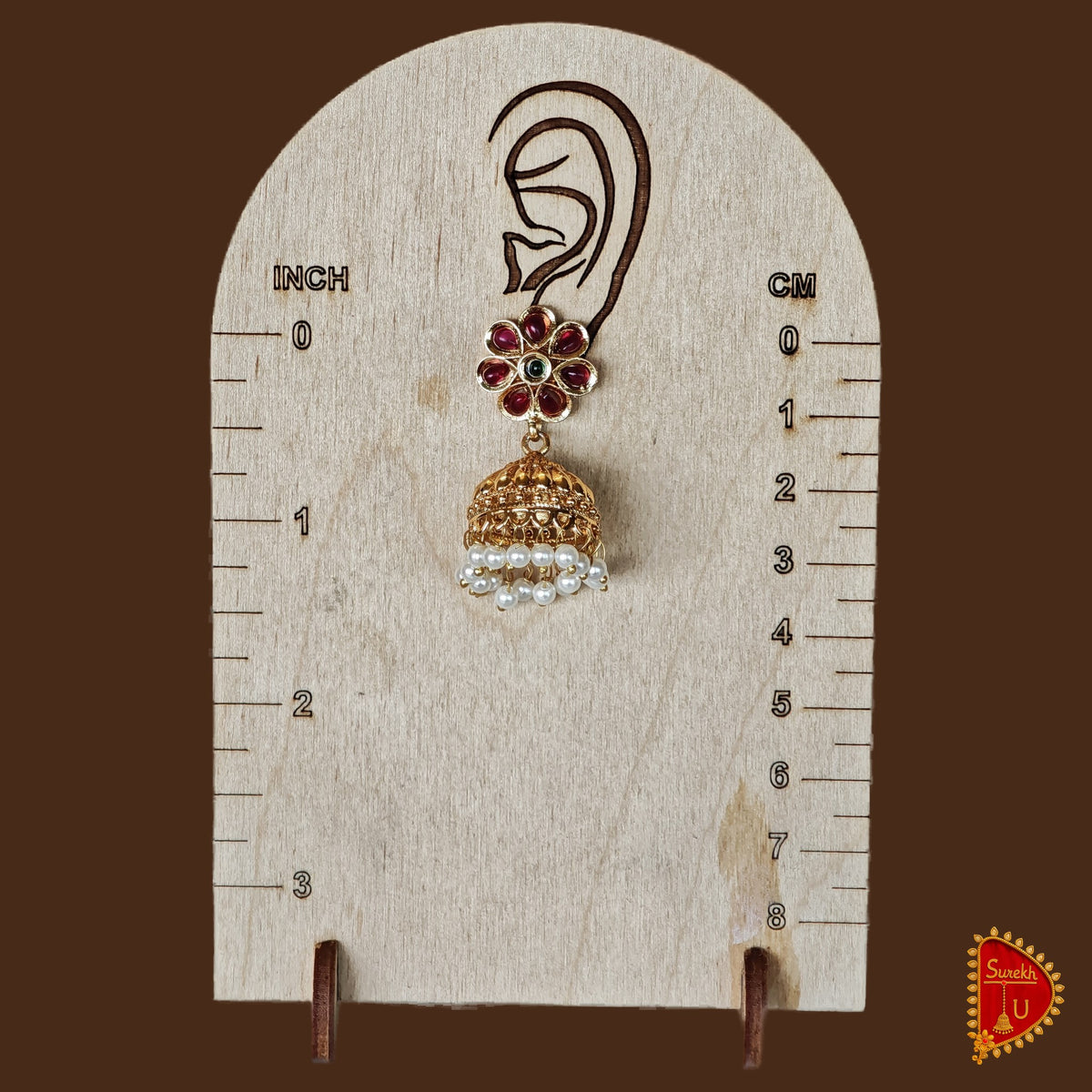 Pink Floral Golden Jhumki medium