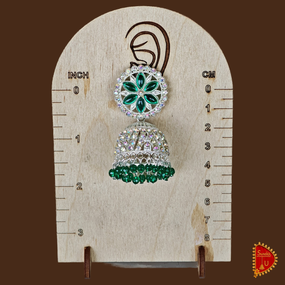 Bottle Green Silver Round Floral Jhumki