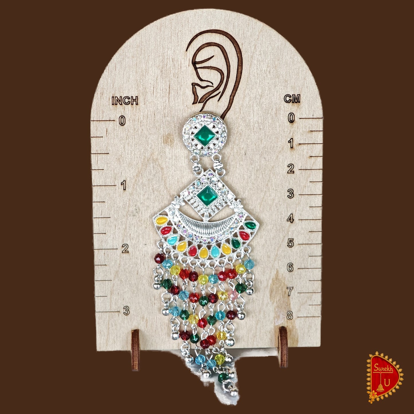 Multicoloured Silver Latkan Chandbali