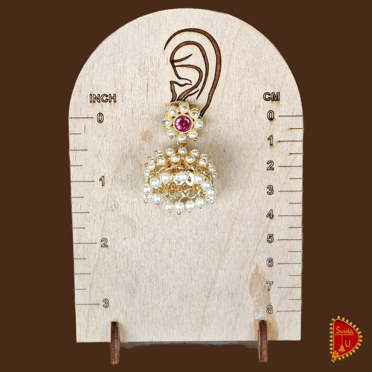 Pink Stud Pearl South Look Jhumki