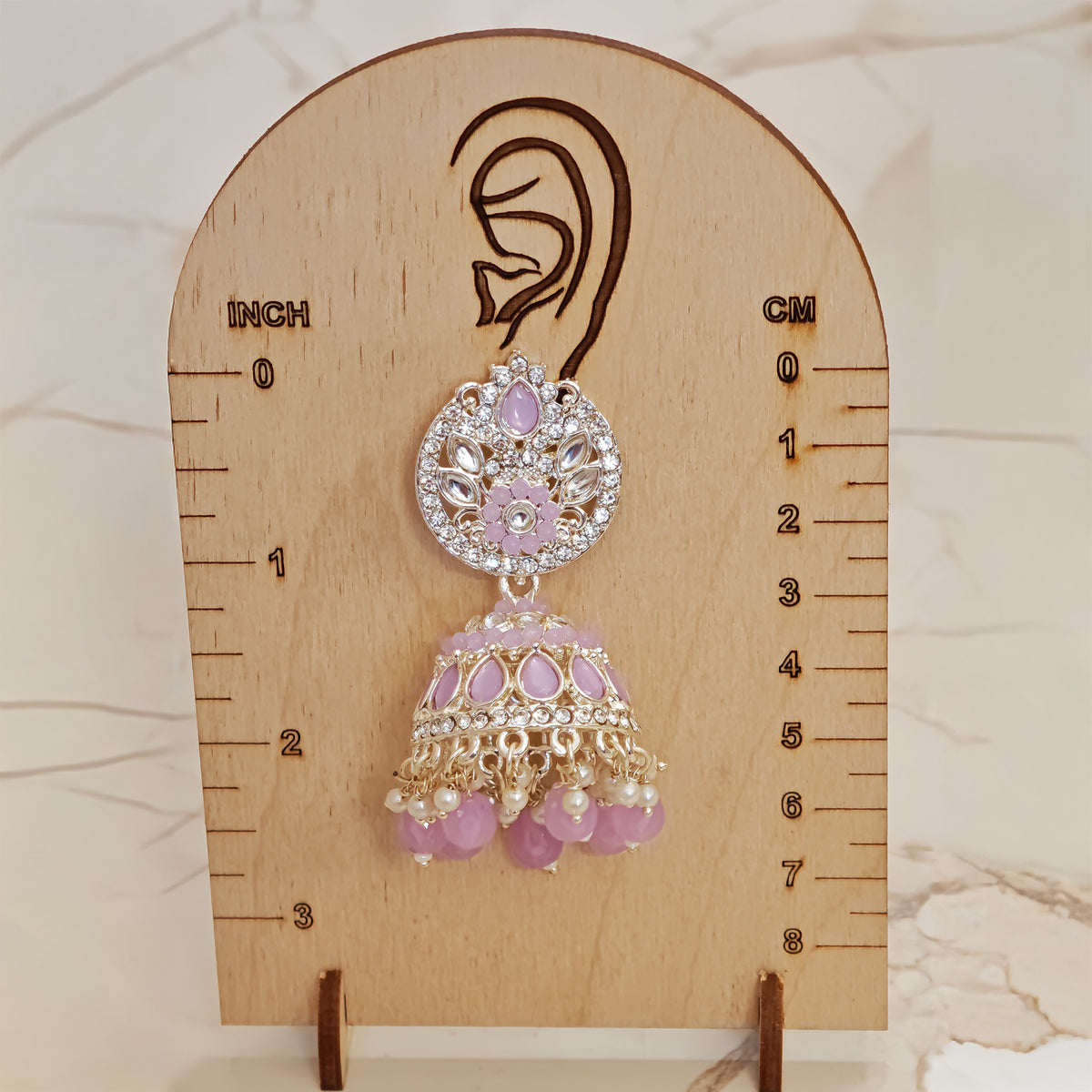 Lavender Silver Kundan Styled Stone Jhumki