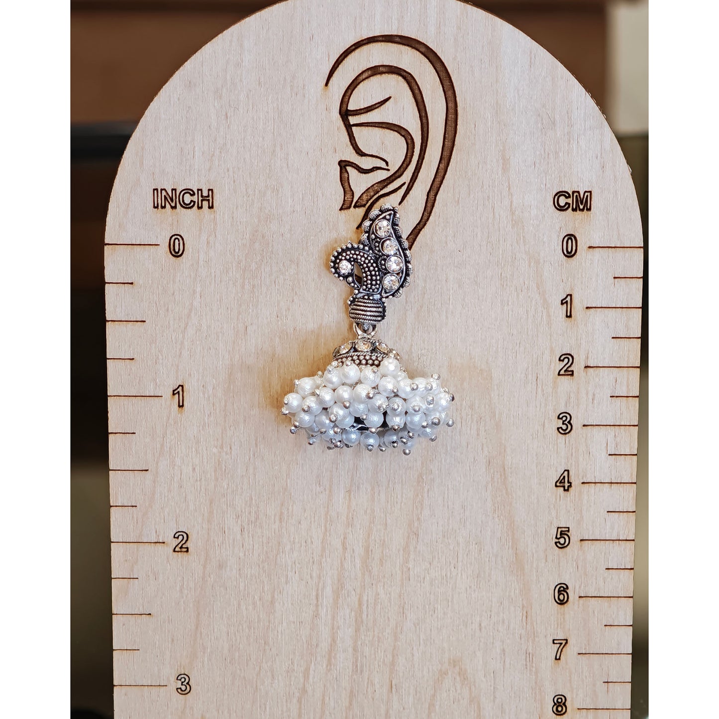 Silver Oxidized Peacock Pearl Cluster Jhumki