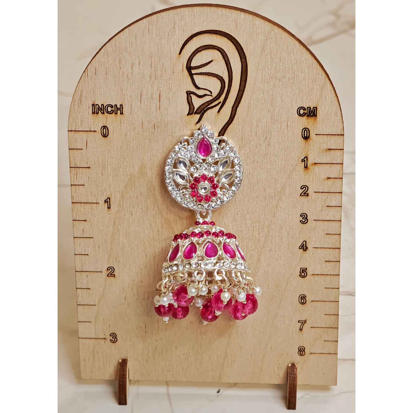 Rani Pink Silver Kundan Styled Stone Jhumki