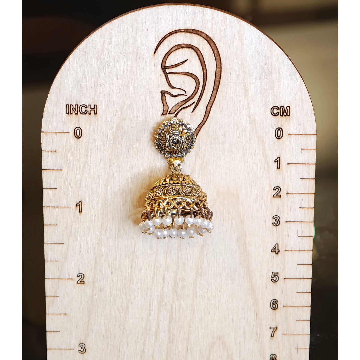 Antique Golden White Beads Jhumki