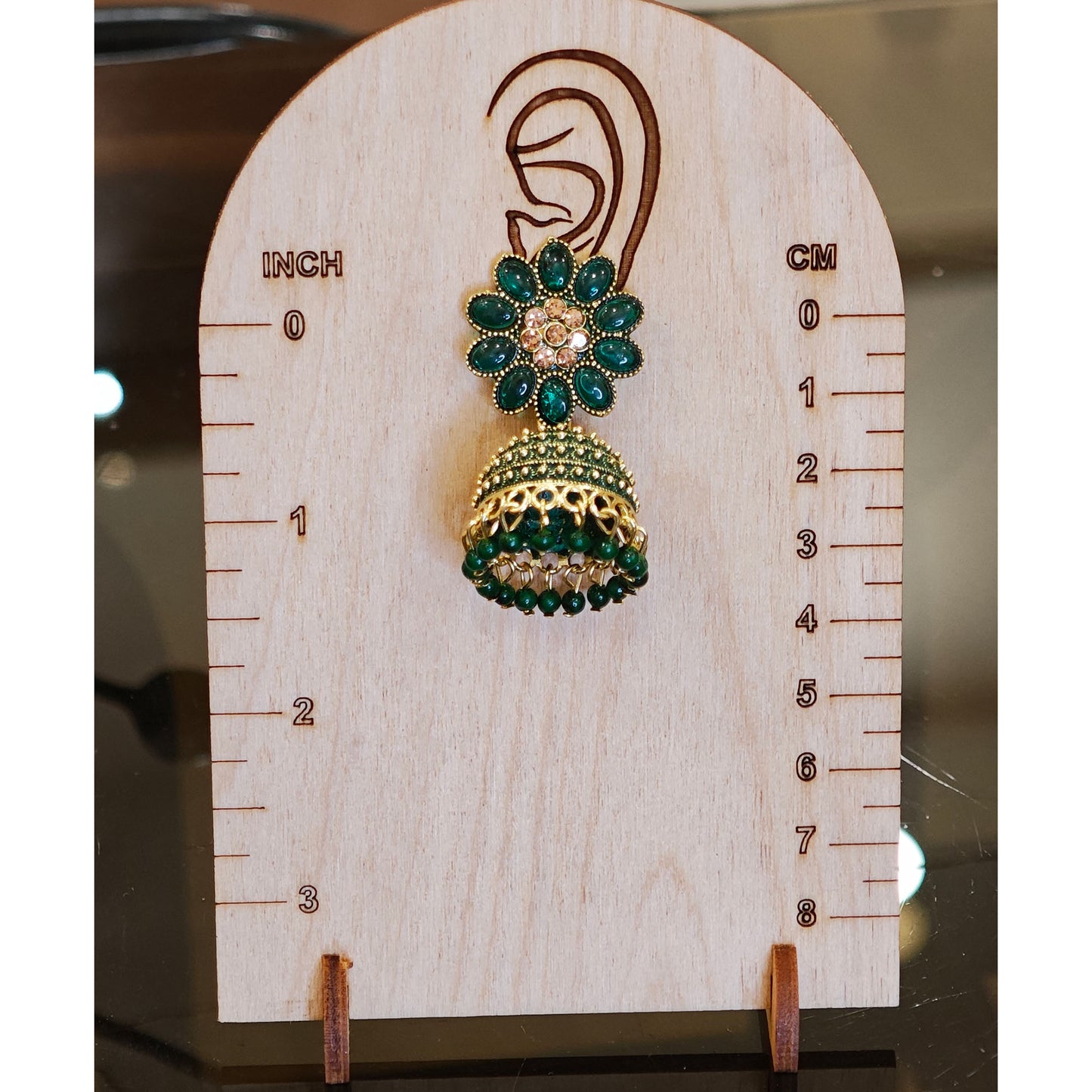 Bottle Green Floral Top Dome Jhumki