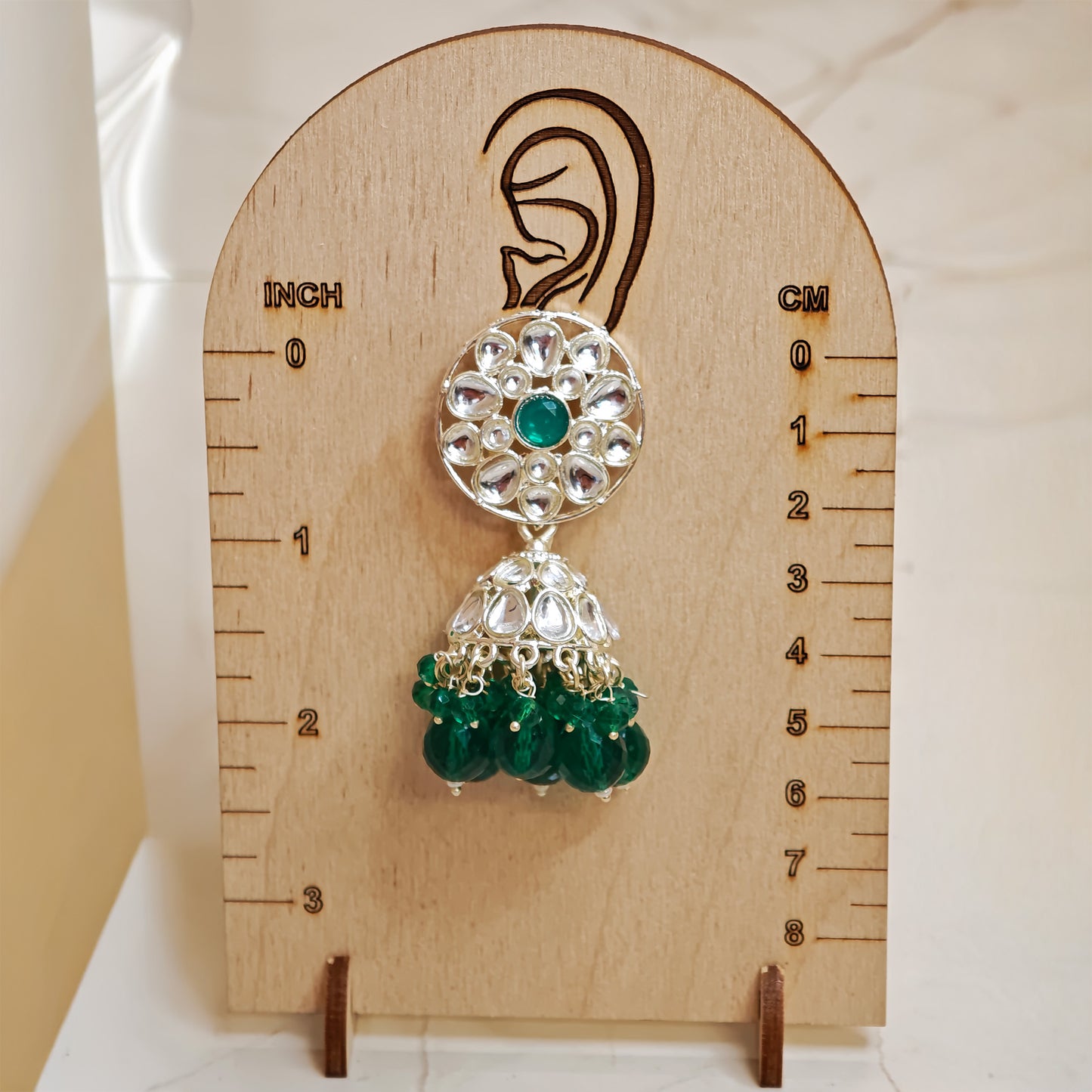 Bottle Green Floral Kundan Jhumki