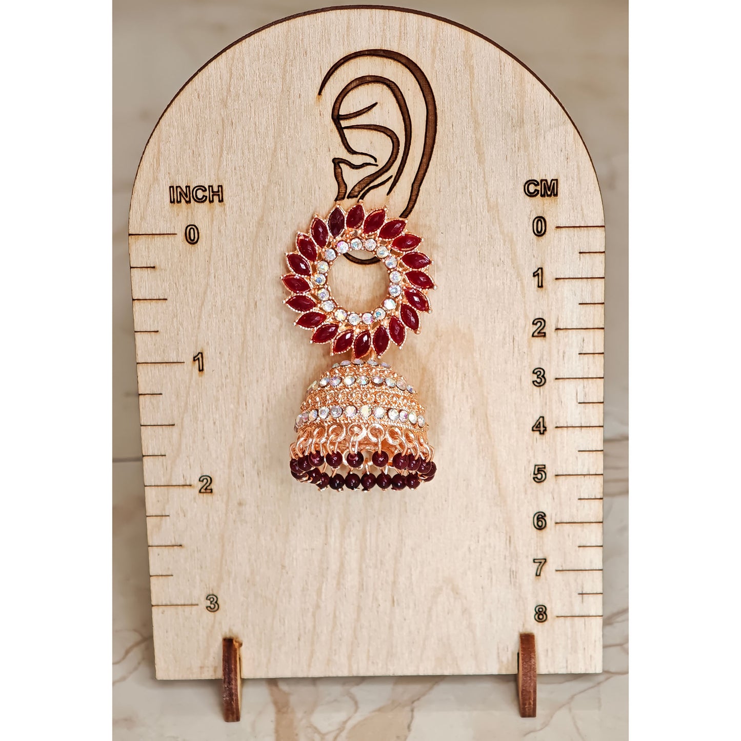 Brown Floral Golden Jhumki