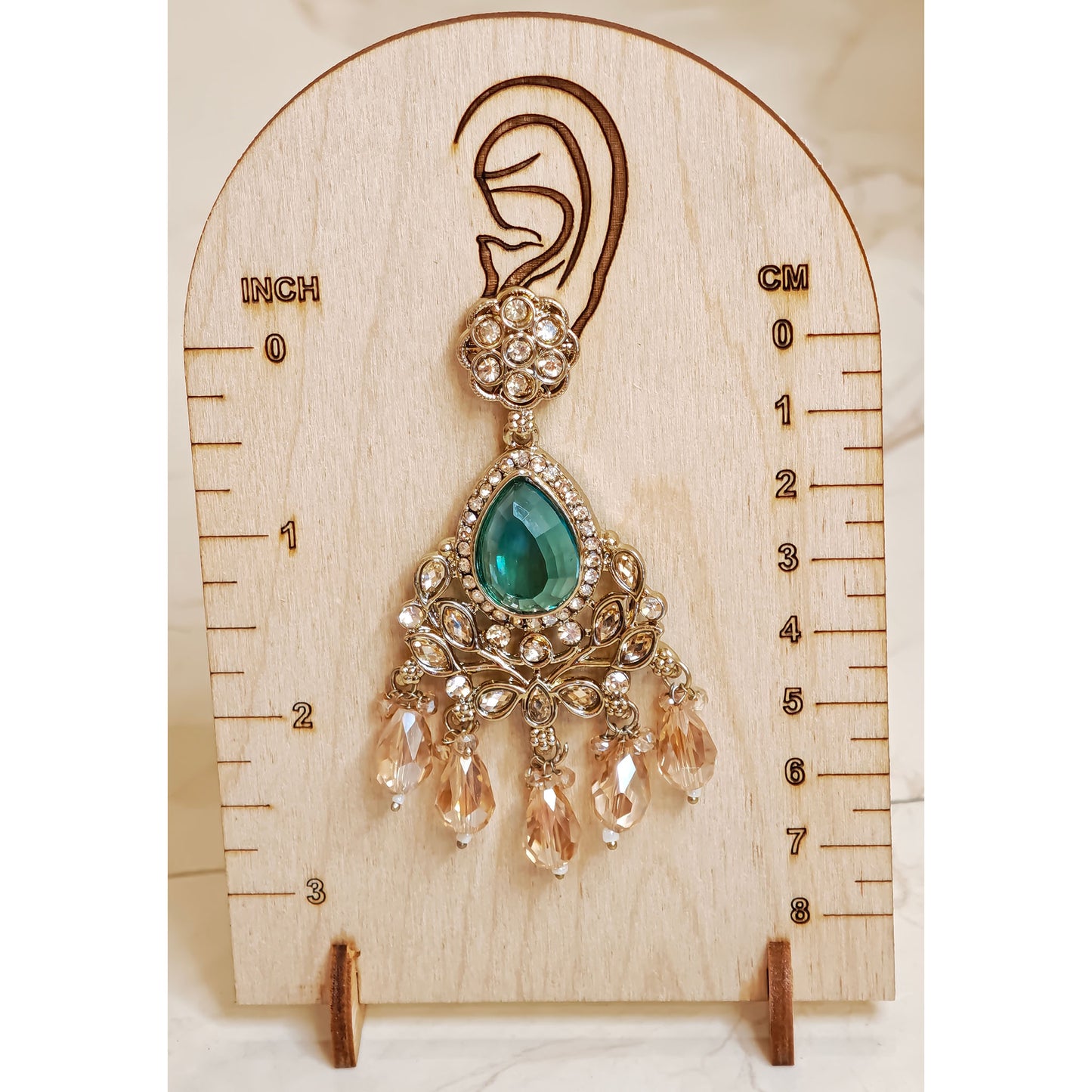 Green Kundan Leaf shaped Dangler