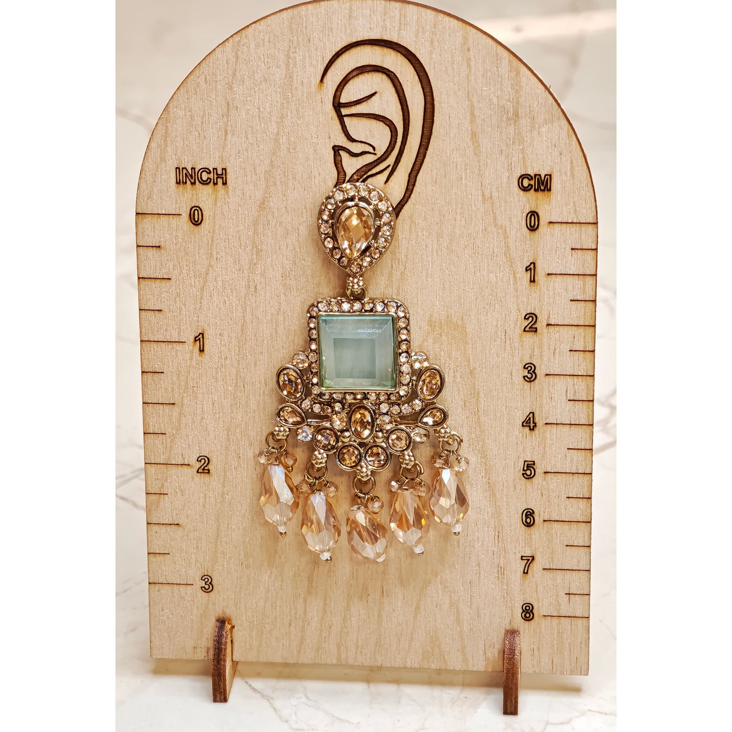 Green Kundan Square Shaped Dangler