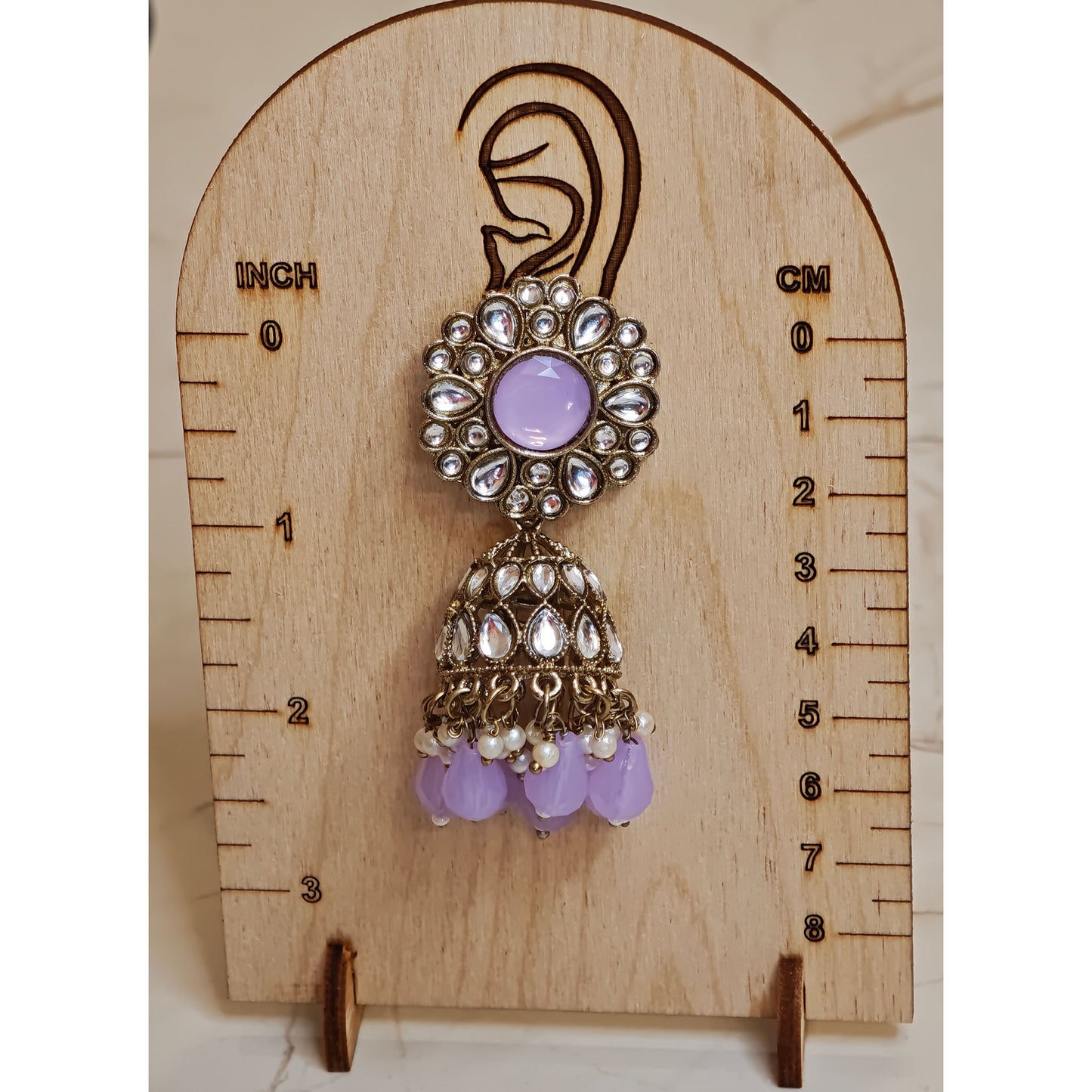 Lavender Kundan Floral Jaali Jhumki