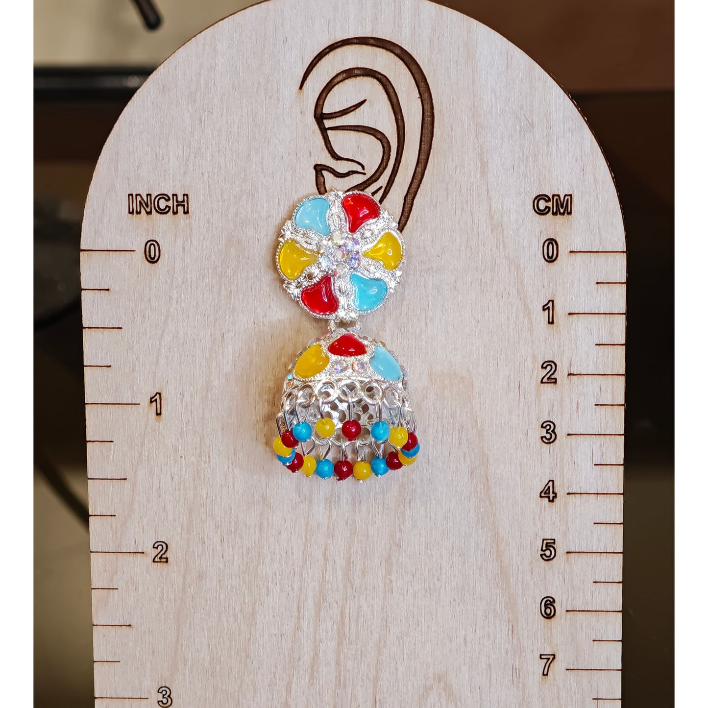 Multicoloured Silver Toned Jhumki Medium