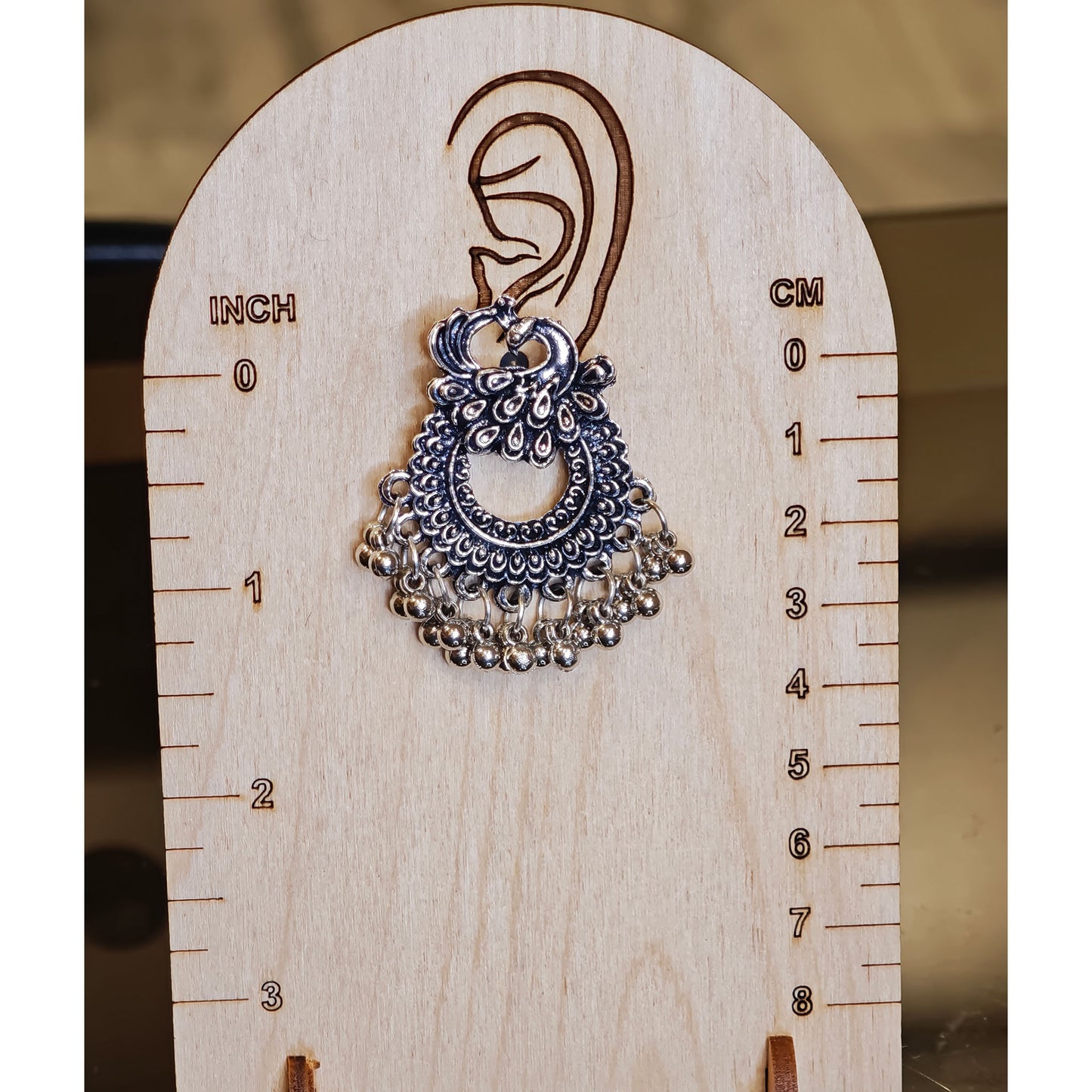 Oxidized Peacock Chandbali with Ghungroo Beads