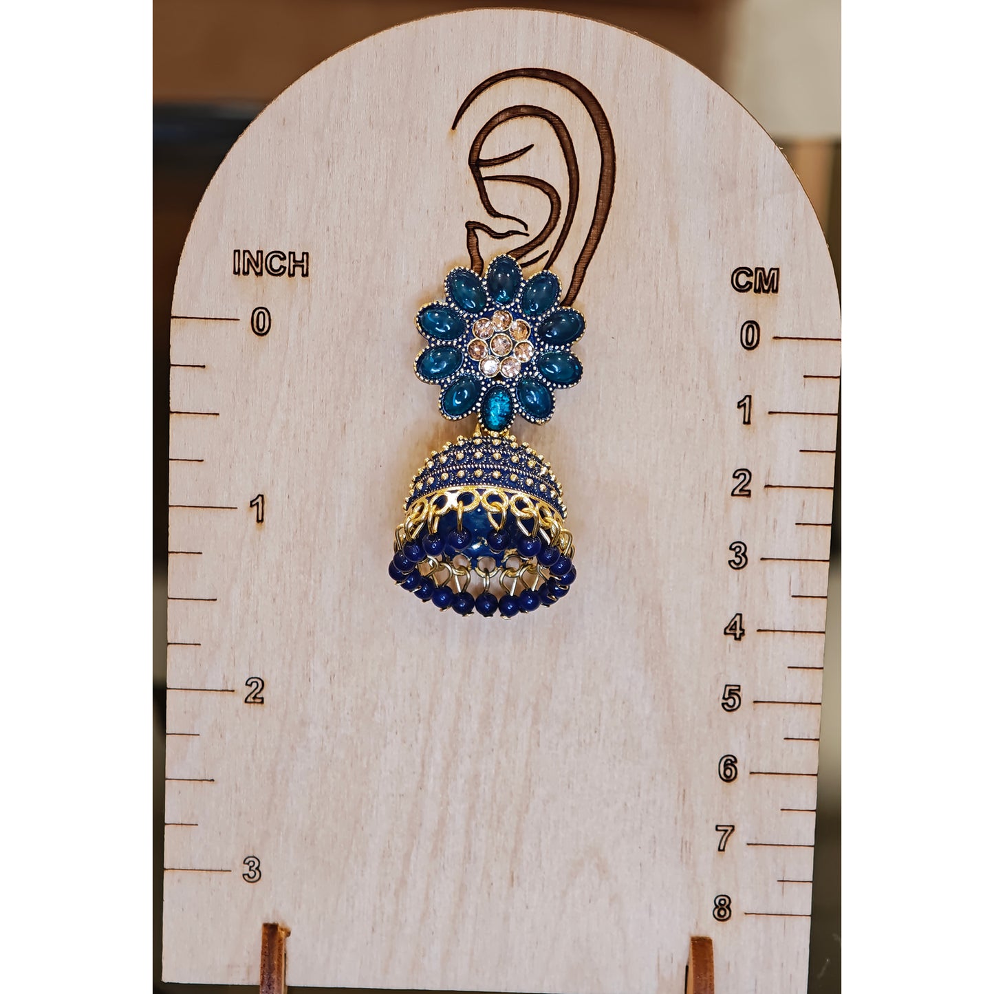 Peacock Blue Floral Top Dome Jhumki