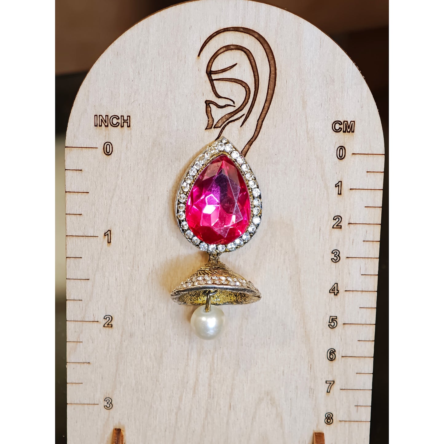 Pink Studded Pearl Latkan Jhumki