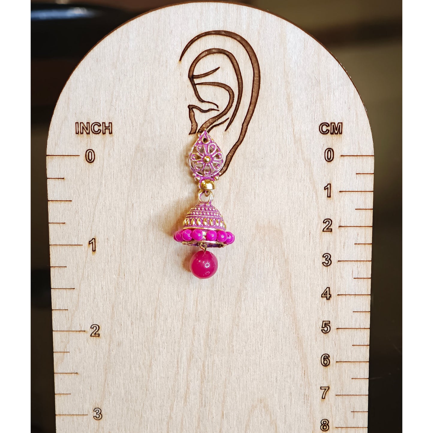 Pink Leaf Shaped Jaali Top Jhumki