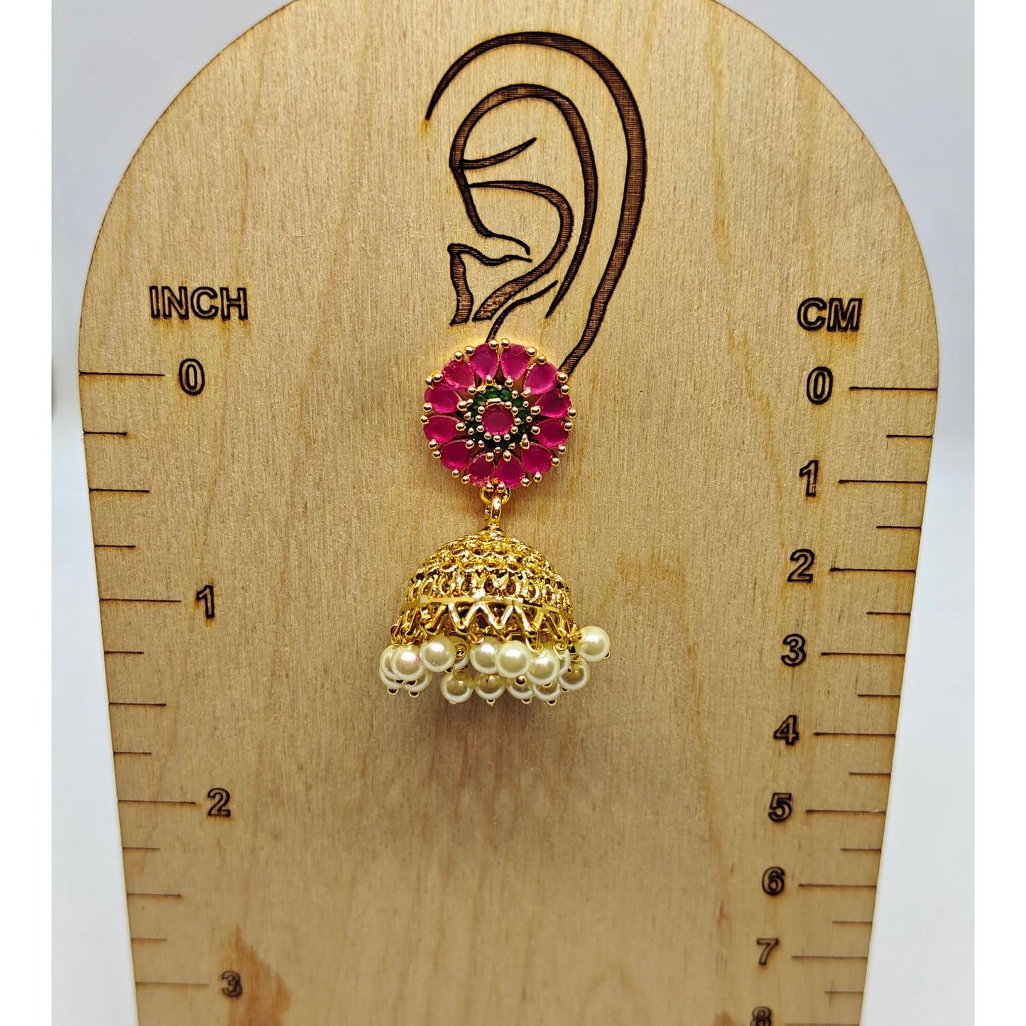 Pink Stones Pearl Jhumki