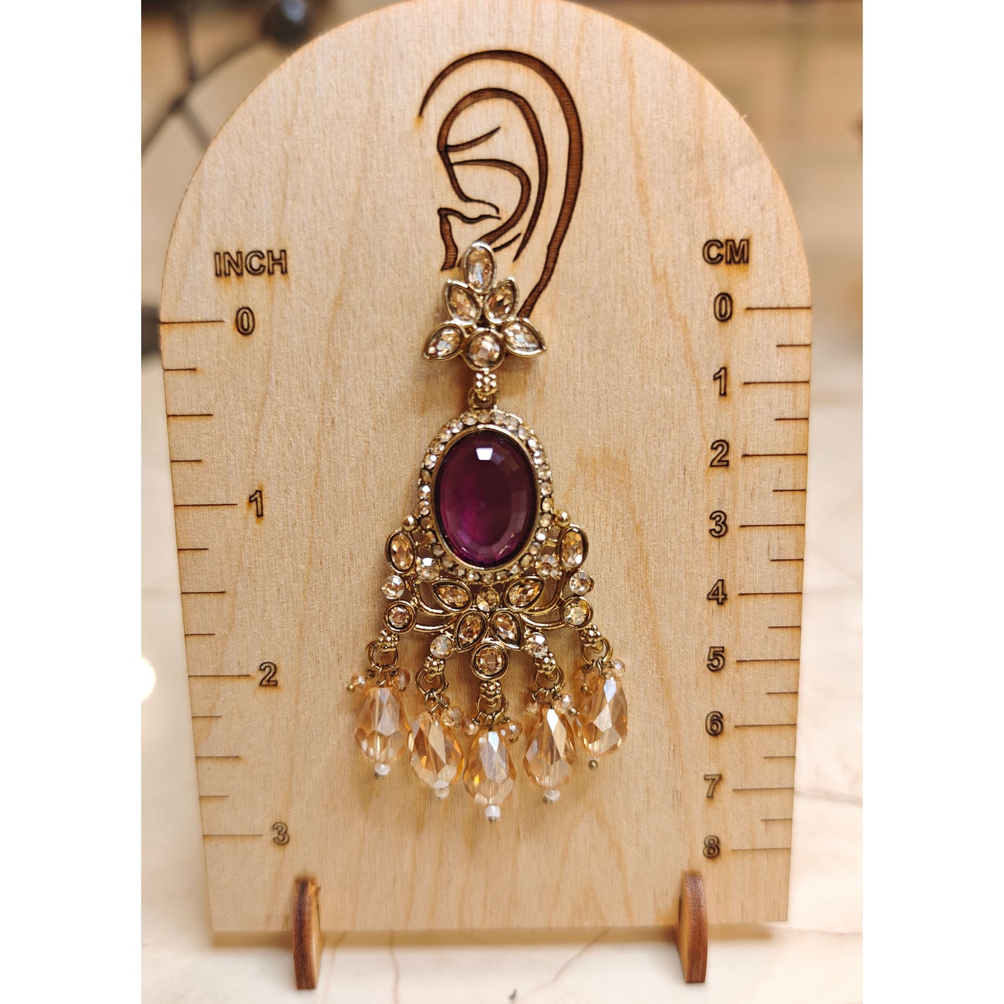 Purple Kundan Small Oval Shaped Dangler