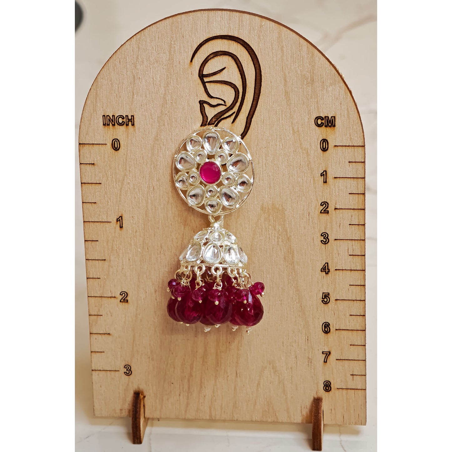 Rani Pink Floral Kundan Jhumki