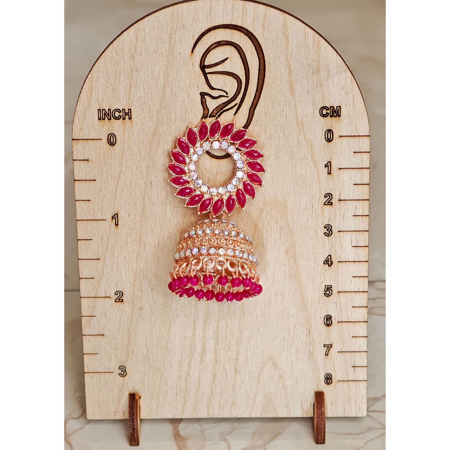 Rani Pink Floral Golden Jhumki