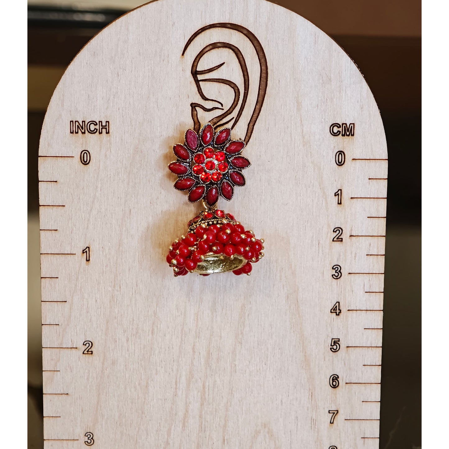 Red Floral Cluster Jhumki