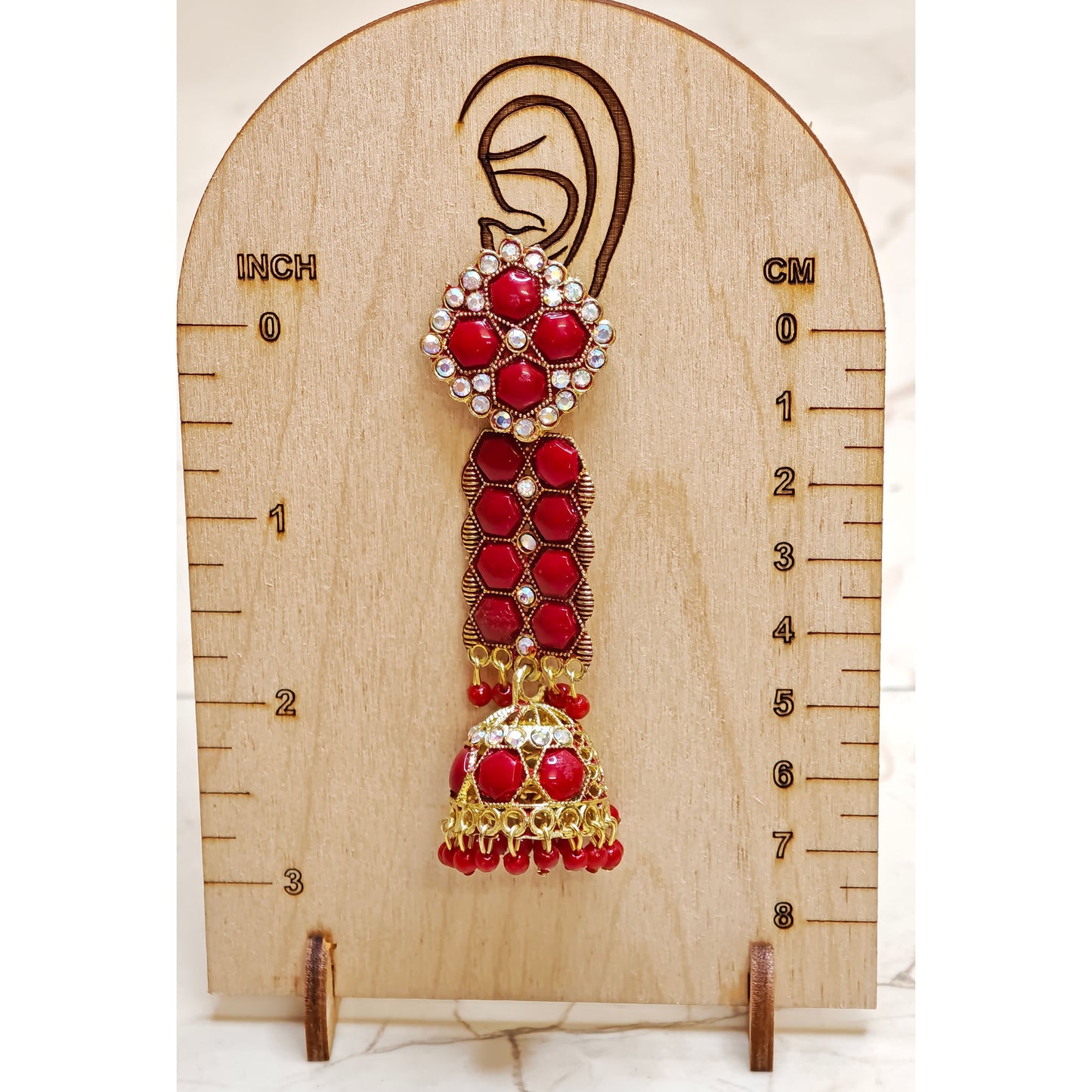 Red Long Stone Jhumki