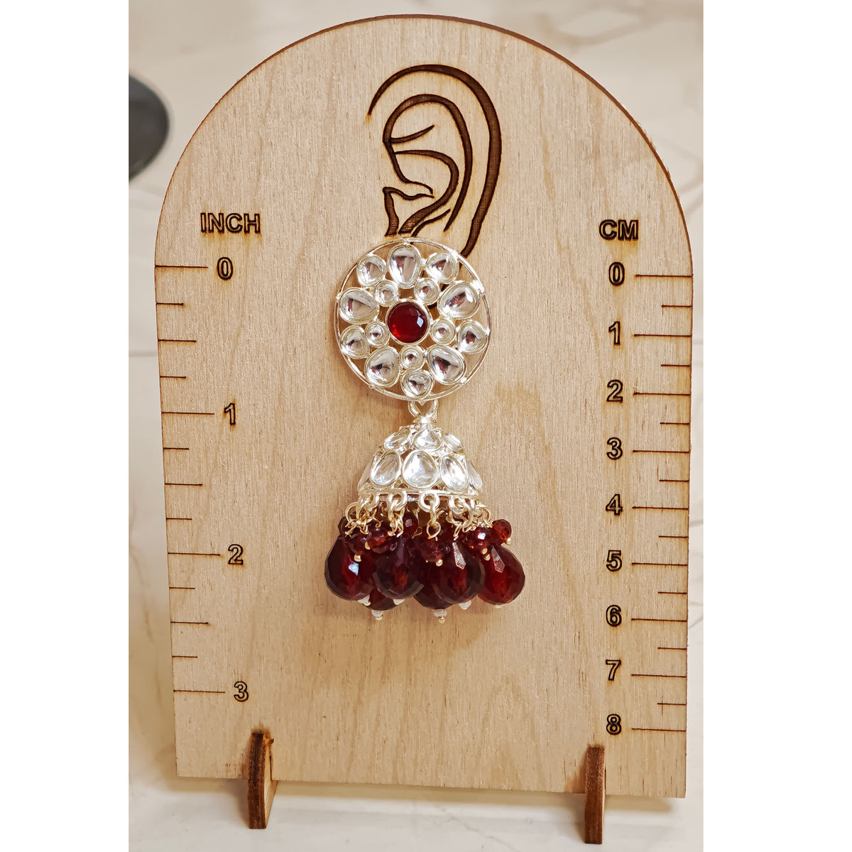 Red Floral Kundan Jhumki