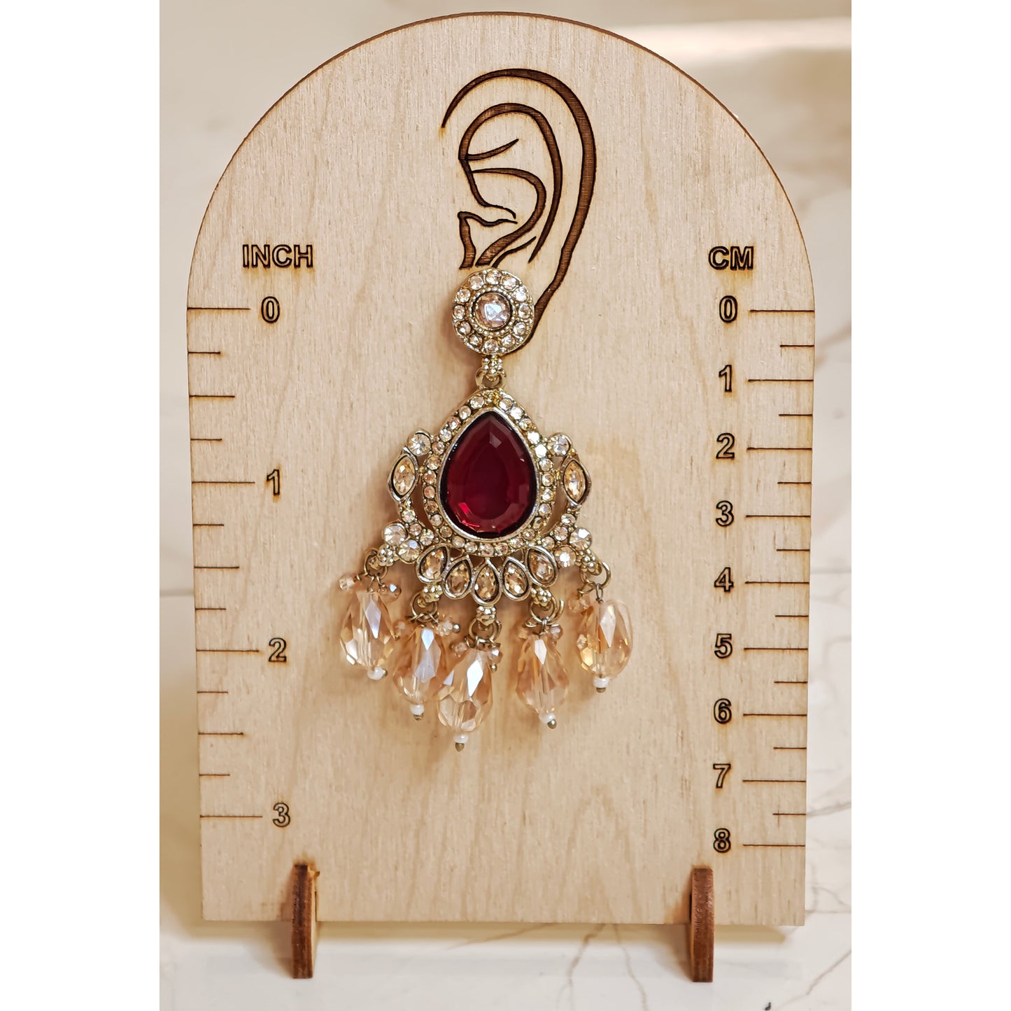 Red Kundan Leaf Shaped Dangler