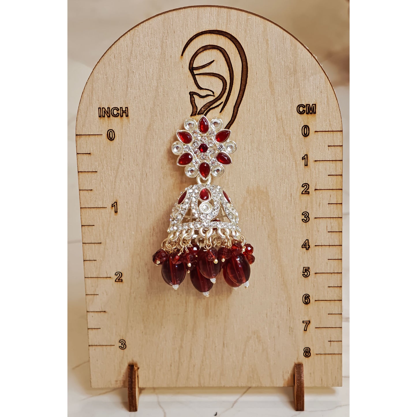Red Silver Floral Jaali Jhumki