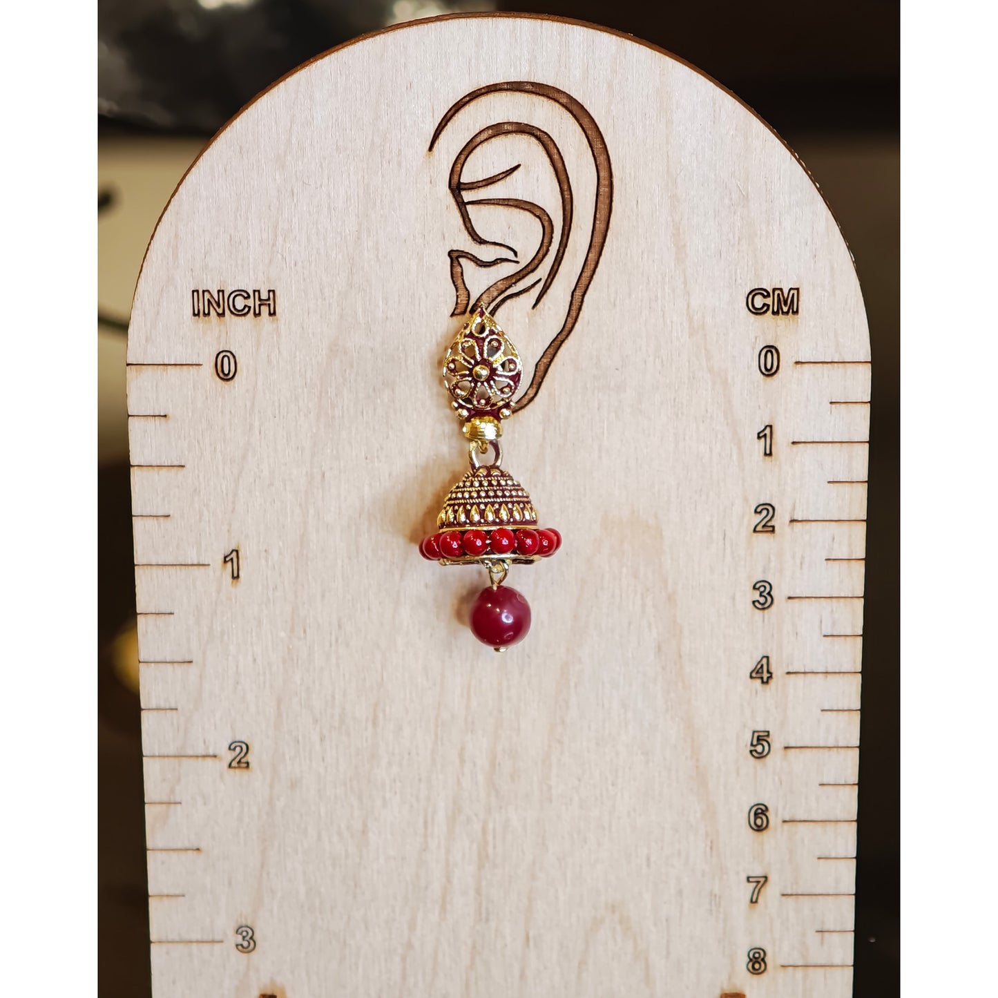 Red Leaf Shaped Jaali Top Jhumki