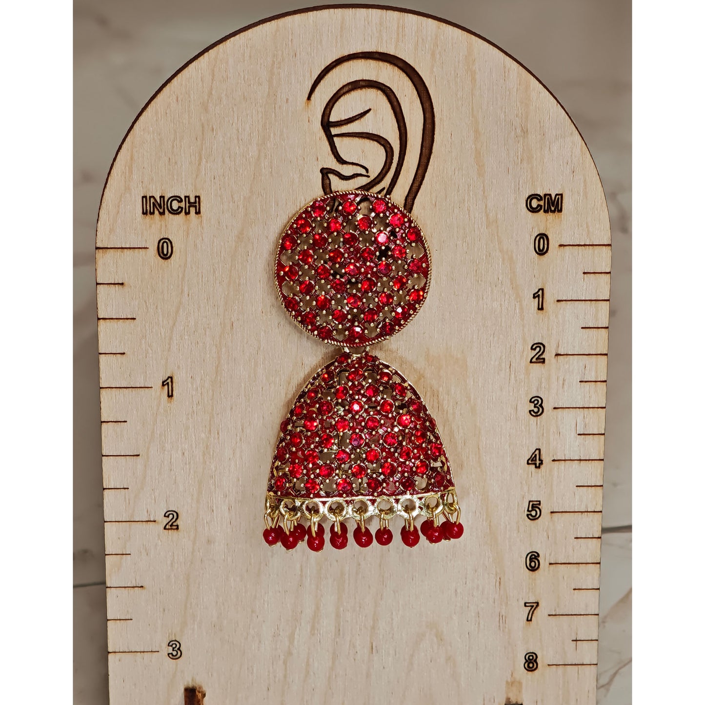 Red Stones Flat Domed Shaped Jhumki