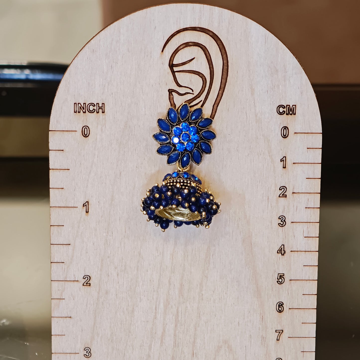 Royal Blue Floral Cluster Jhumki