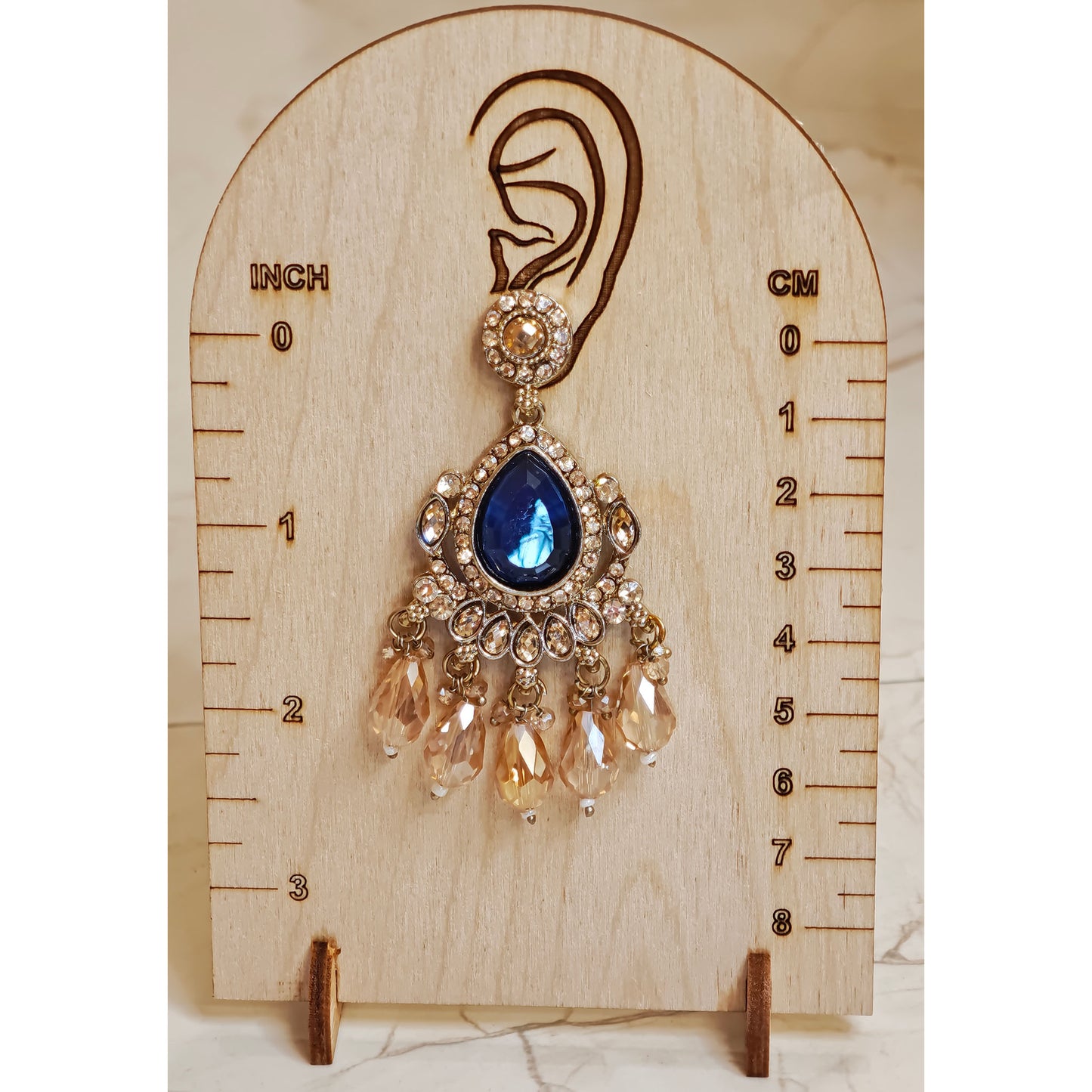 Royal Blue Kundan Leaf Shaped Dangler