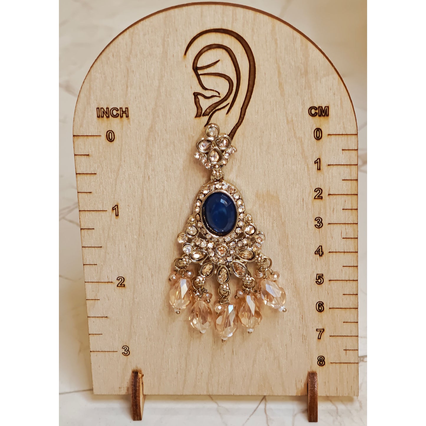 Royal Blue Kundan Oval Shaped Dangler