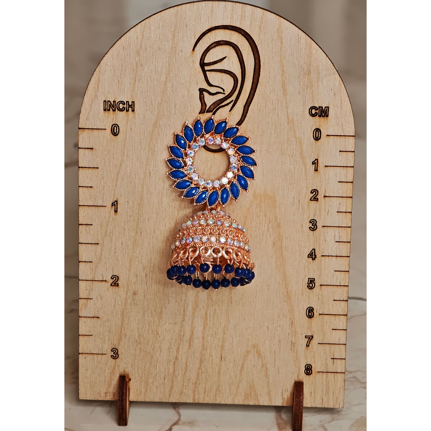 Royal Blue Floral Golden Jhumki