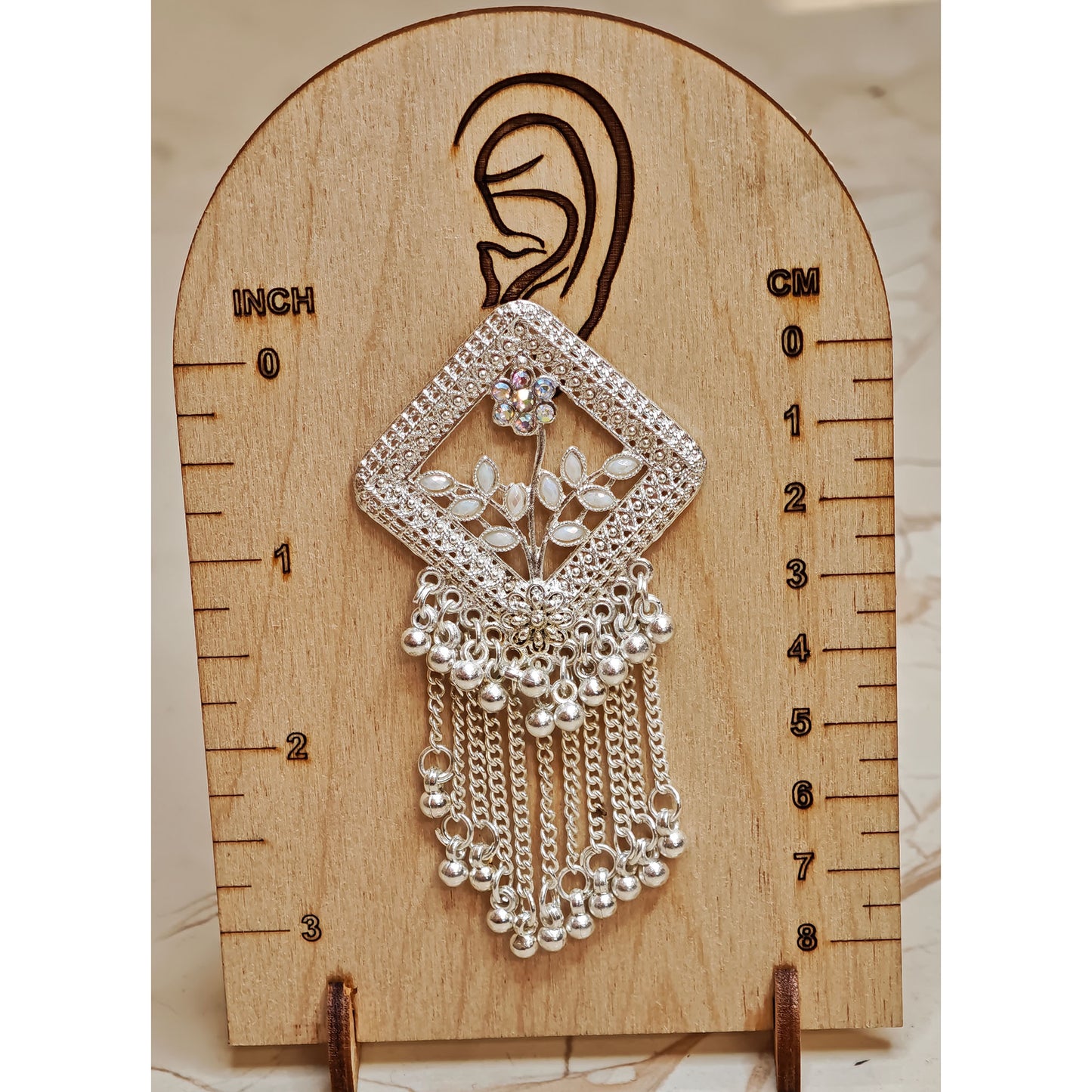 Silver Toned Square Shaped Dangler