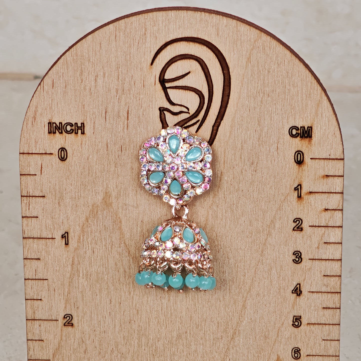 Torquoise Kundan Stones Jhumki