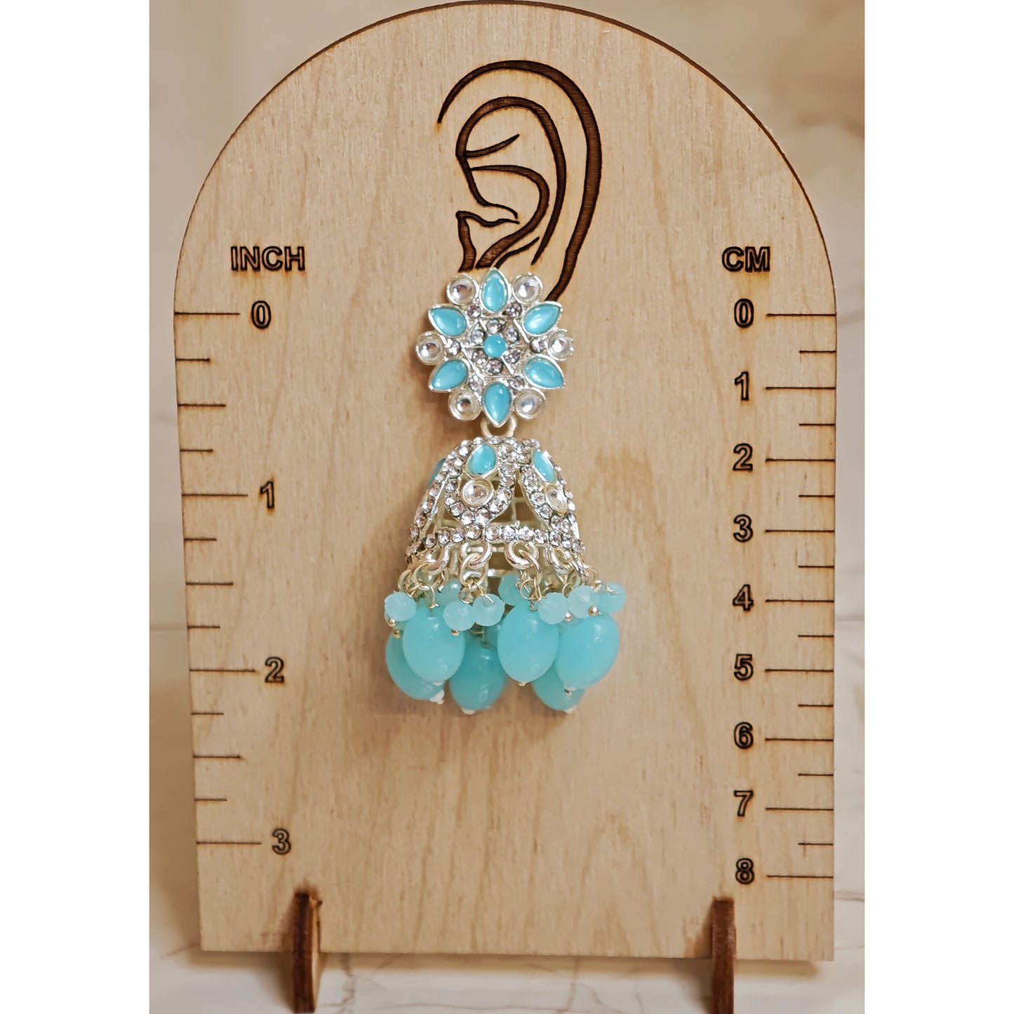 Turquoise Blue Silver Floral Jaali Jhumki