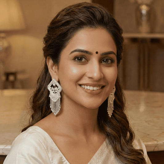 Silver Toned Square Shaped Dangler