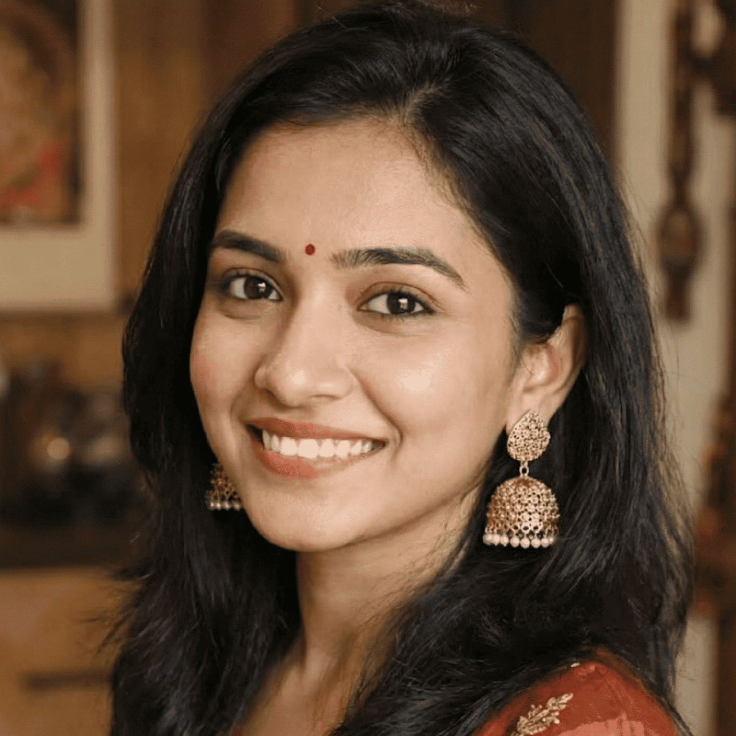 Floral Mesh Leaf shaped Golden Pearl Jhumki
