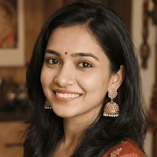 Floral Mesh Leaf shaped Golden Pearl Jhumki