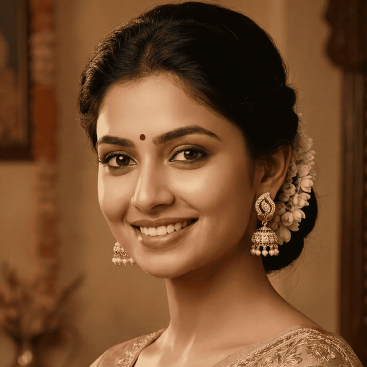 AD Leaf Shaped Pearl Golden Jhumki