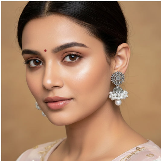 Oxidized Pearl Cluster Jhumki