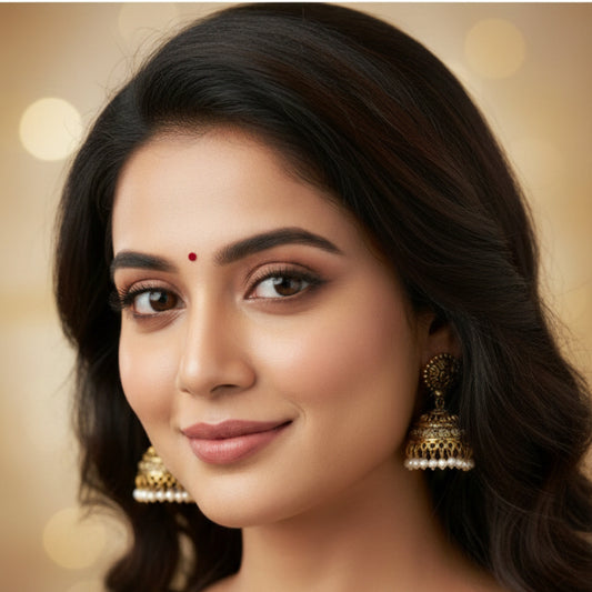 Antique Golden White Beads Jhumki