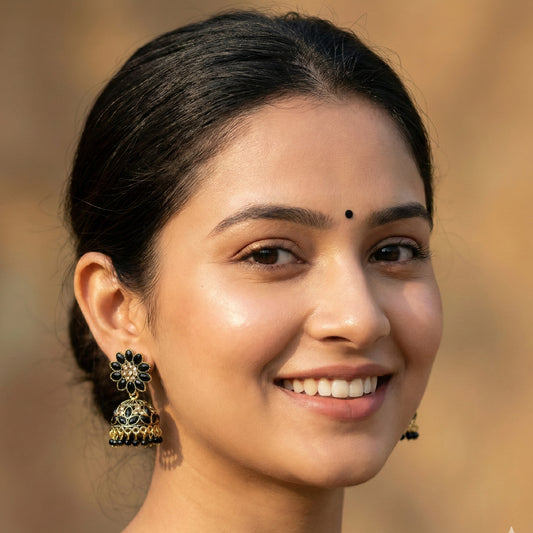 Black Floral Top Jaali Jhumki Medium