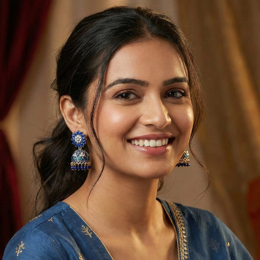 Royal Blue Floral Top Jaali Jhumki