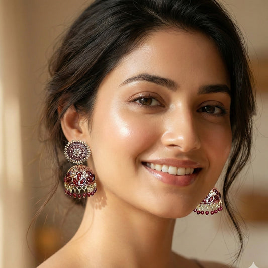 Maroon Round Jaali Jhumki